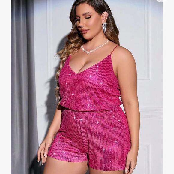 SHEIN Sequin V Neck Spaghetti Strap Romper size large + NWOT - Picture 2 of 8